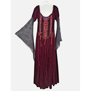 Subterranea Burgundy Velvet Bk Lace Renaissance Medieval Gothic Dress Sz M EUC